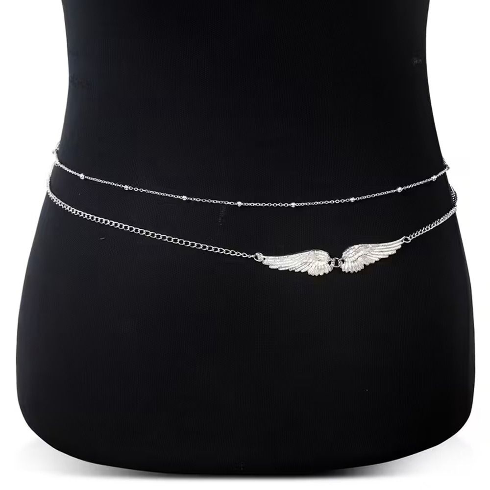 Body Jewelry Charms - سلسلة خصر أنيقة بتصميم أجنحة مزدوجة