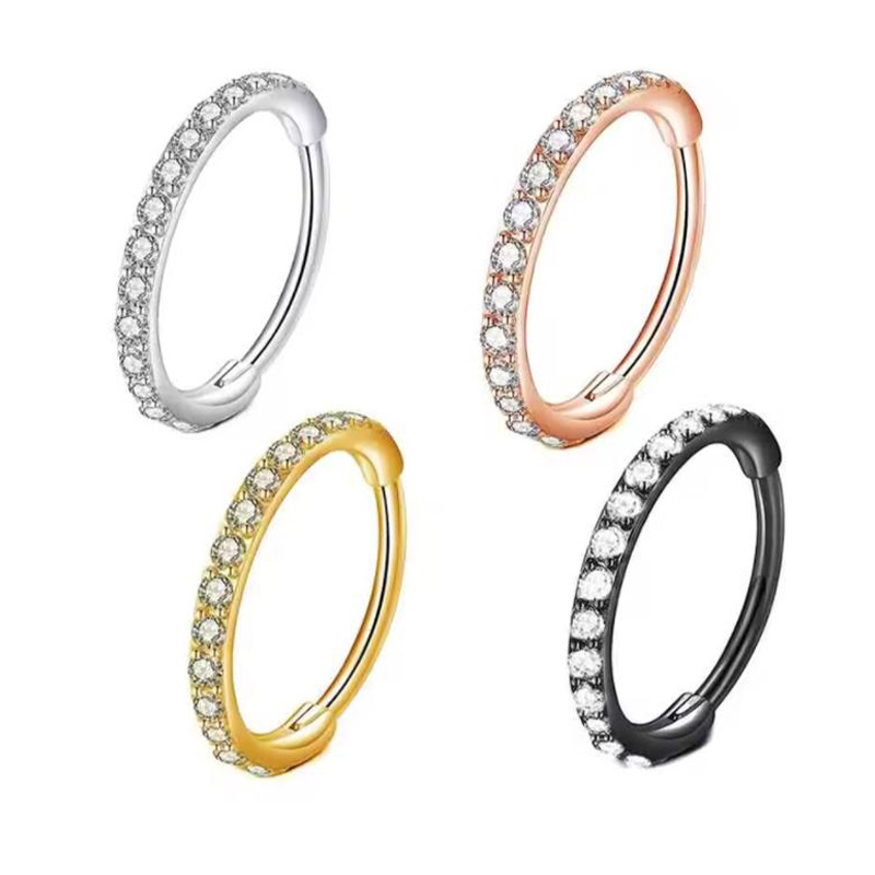 Body Jewelry Nose - حلقة أنف شفافة 16G مرصعة بالزركونيا