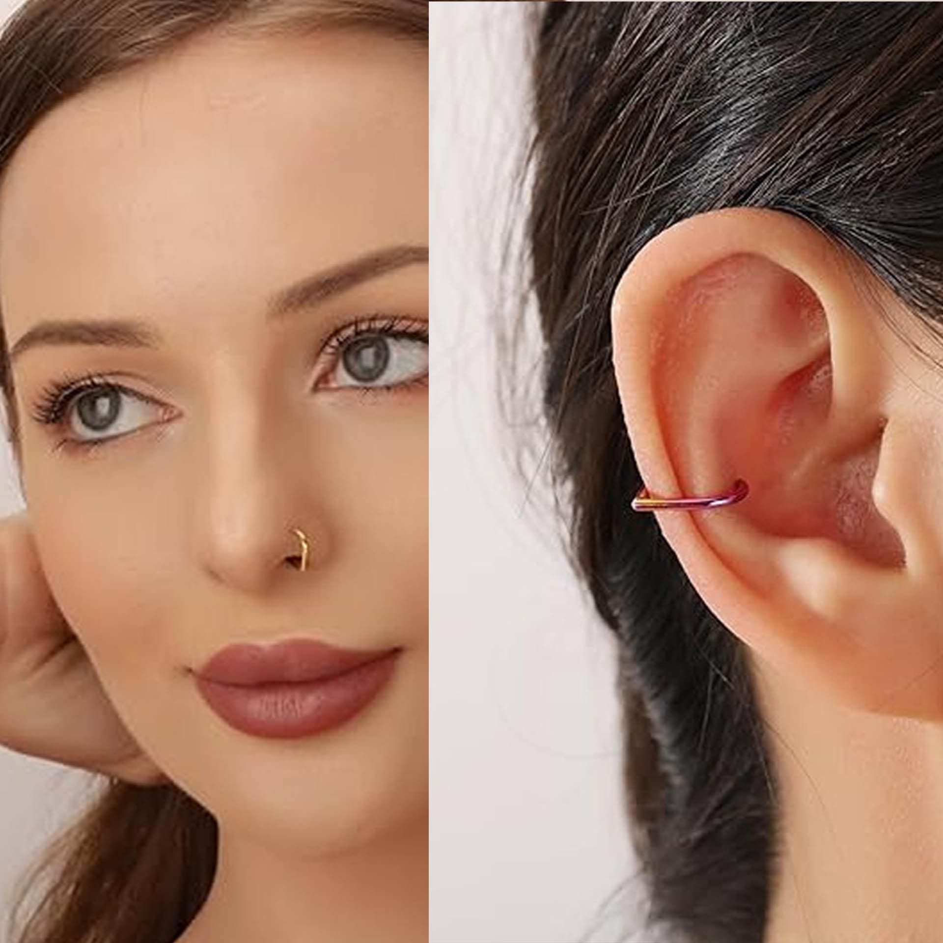 5 قطع من حلقات الأنف المزيفة ا - مراجعة Body Jewelry Ear Piercing وسعره